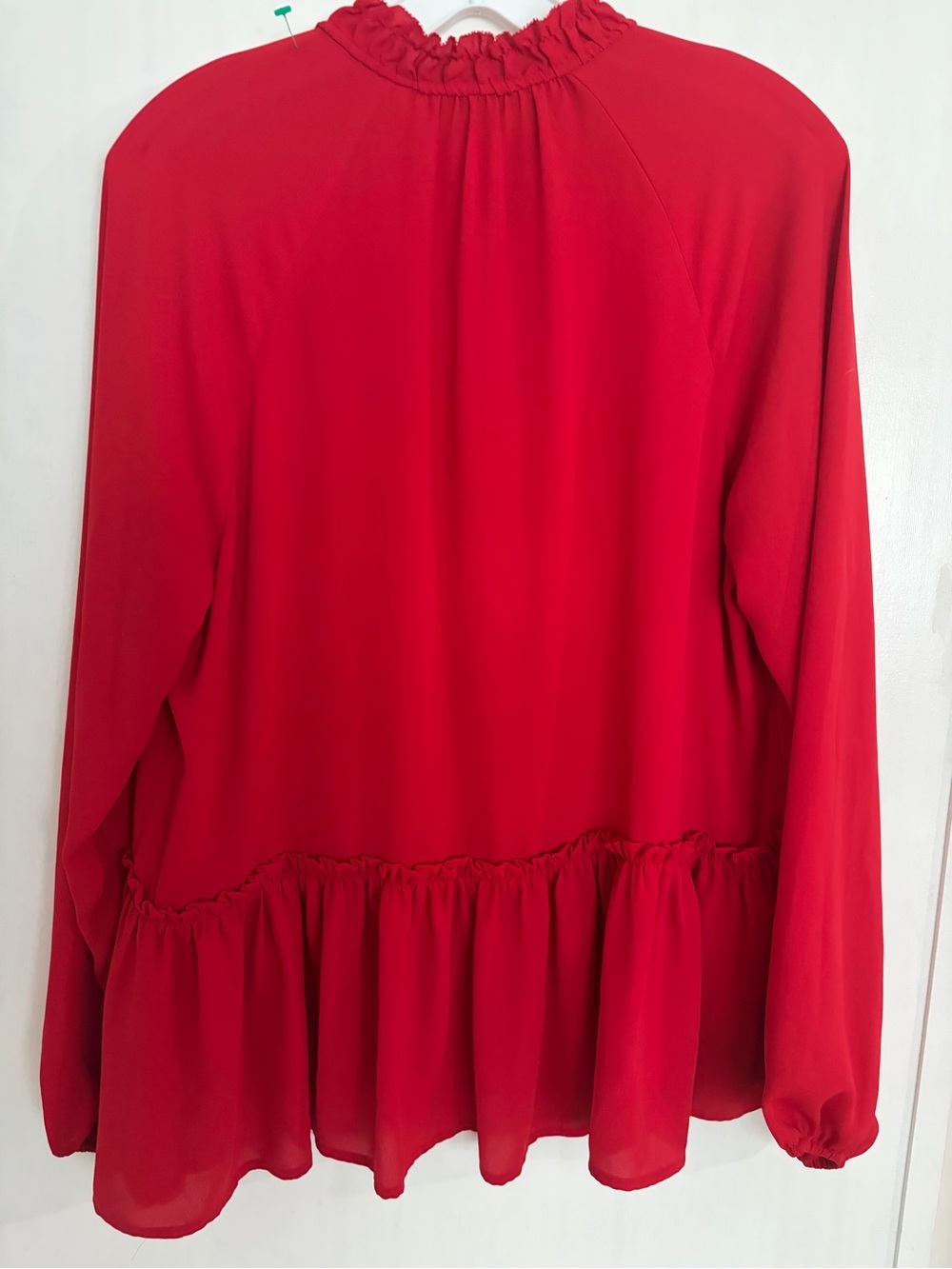 LOFT Red Peplum Tie-Neck Blouse - Picture 7 of 8